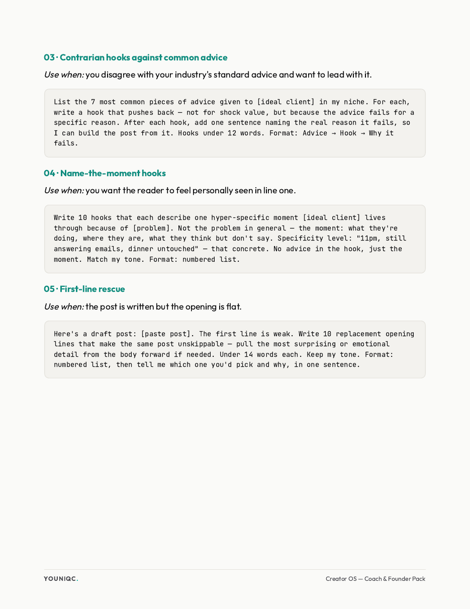 Prompt Pack — hook prompts page