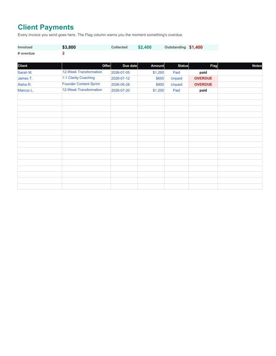 Client Payments — auto overdue alerts